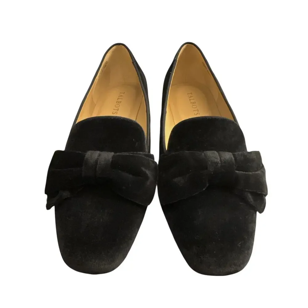 Talbots Stella Double Bow Nappa Loafers Black Velvet NWOB